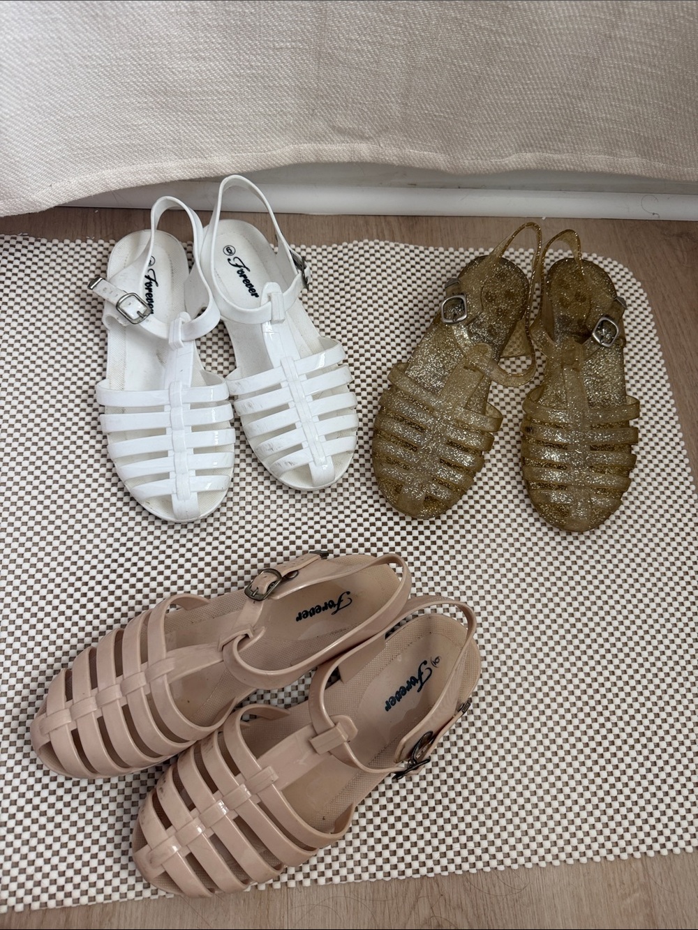 Jelly Slingback Sandals in White, Gold, and Nude